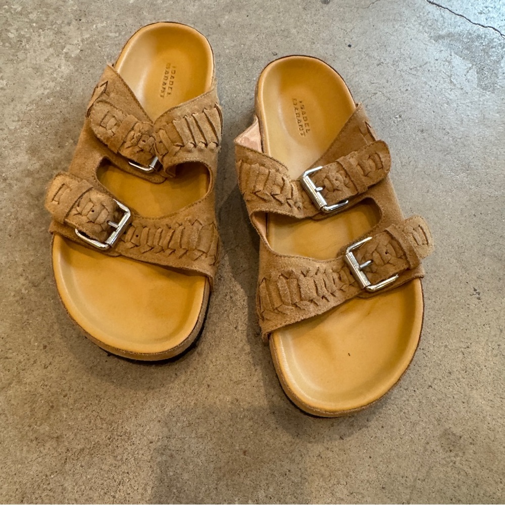 Isabel Marant Tan Suede Sandals with Braided Detail 38